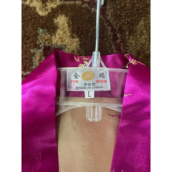 Jin Hon Fushia Metalic Gold Bamboo Pattern Chinese Kimono Robe with Belt NWOT - Picture 5 of 6